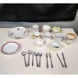 Vintage Tea Cups Plates and Silverware Mixed Lot